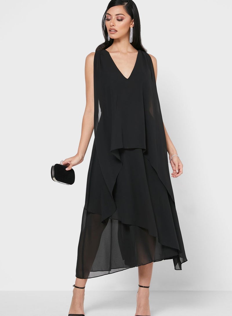 Ruffle Layered Dress Black