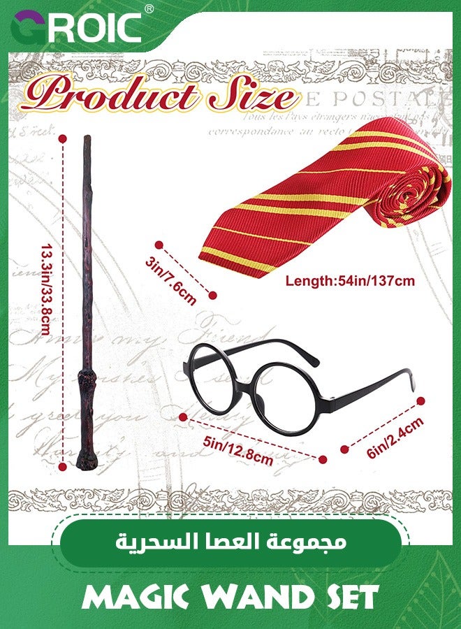 4 Pcs Harry Potter Costume Set, Harry Potter Gryffindor Deluxe Robe Costume Role Play for Kids, Magician Costume Set with Wand Tie Glasses, Harry Potter Fans Cosplay Accessory for 125 to 135 cm