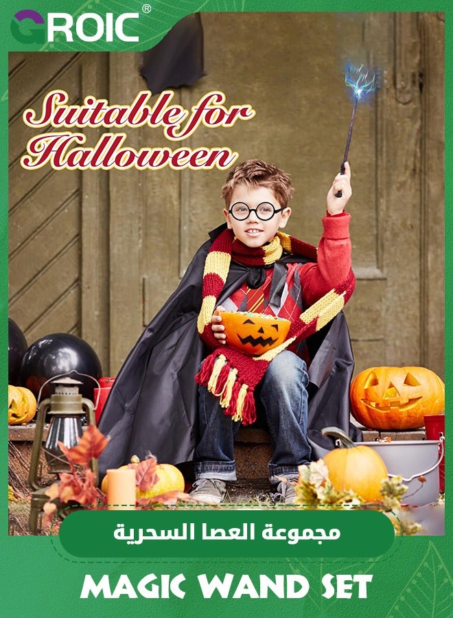 4 Pcs Harry Potter Costume Set, Harry Potter Gryffindor Deluxe Robe Costume Role Play for Kids, Magician Costume Set with Wand Tie Glasses, Harry Potter Fans Cosplay Accessory for 125 to 135 cm