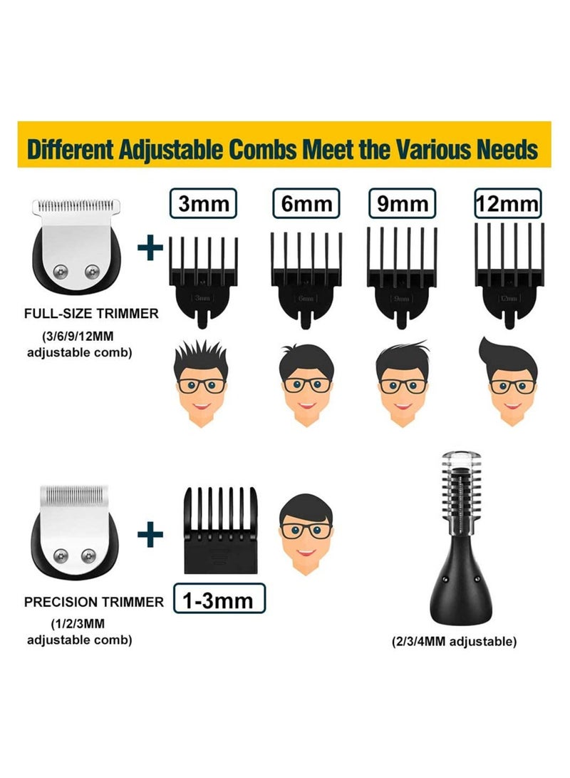 Hair Clippers for Men, Body Mustache Nose Hair Groomer, Cordless Precision Hair Trimmer 6 in 1 Grooming Kit Waterproof USB Rechargeable and LED Display