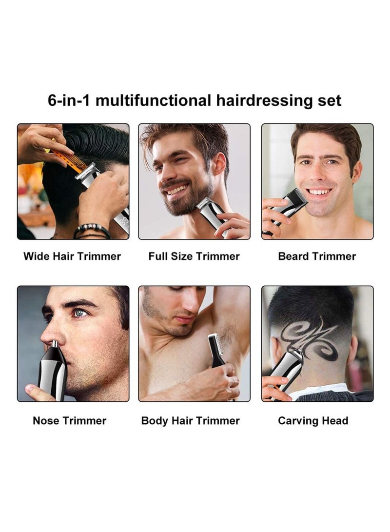 Hair Clippers for Men, Body Mustache Nose Hair Groomer, Cordless Precision Hair Trimmer 6 in 1 Grooming Kit Waterproof USB Rechargeable and LED Display