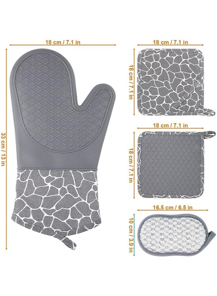 Set of Silicone Oven Mitts and Pot Holders - Heat Resistant Kitchen Gloves and Hot Pads for Baking, Cooking and Grilling