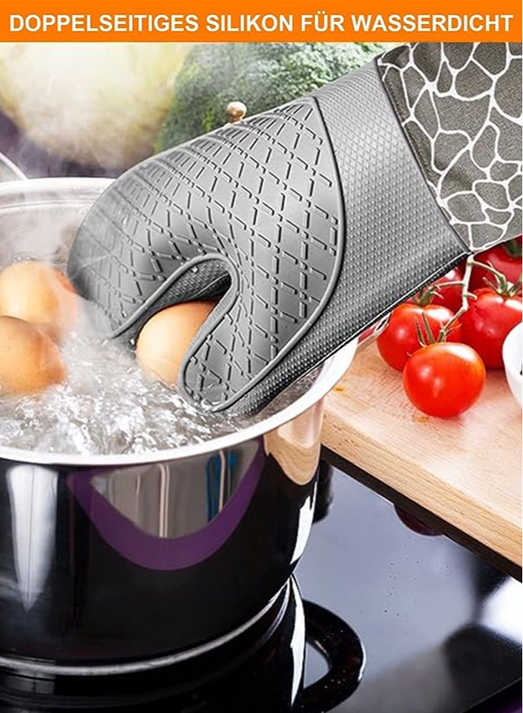 Set of Silicone Oven Mitts and Pot Holders - Heat Resistant Kitchen Gloves and Hot Pads for Baking, Cooking and Grilling