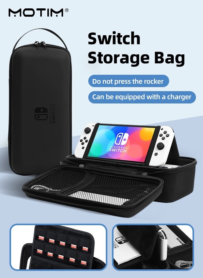 Switch Carrying Case Compatible with Nintendo Switch/OLED Model, Portable Travel Switch Storage Bag Fit for Joy-Con and Adapter, Hard Shell Protective Switch Pouch Case & Games