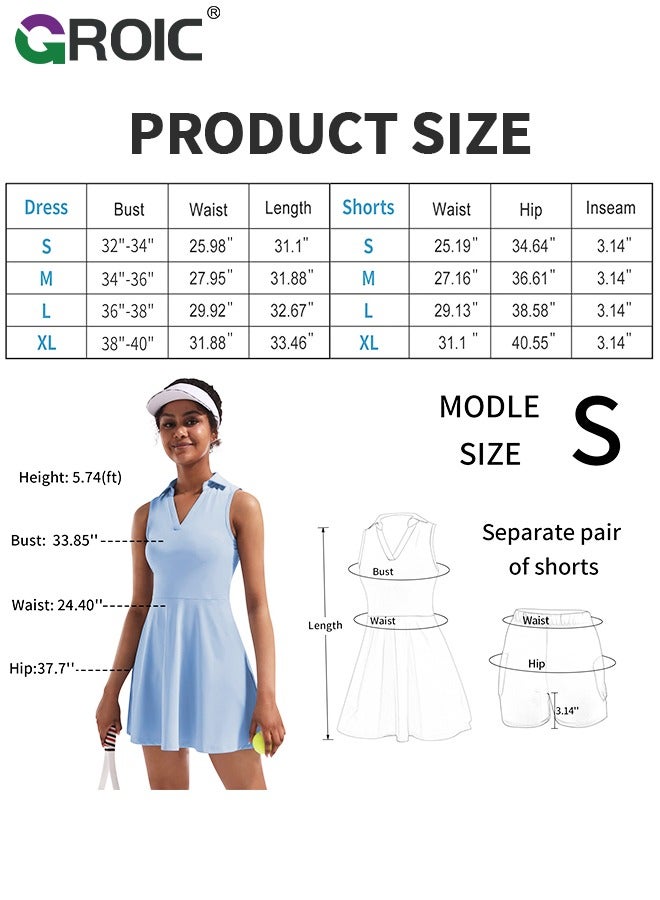 Golf Dresses for Women with Pockets Tennis Dress with Built in Shorts Athletic Dress Workout Dress, Women's Tennis Athletic Dress Golf Dresses Shorts Sleeveless 4 Pockets for Active Workout