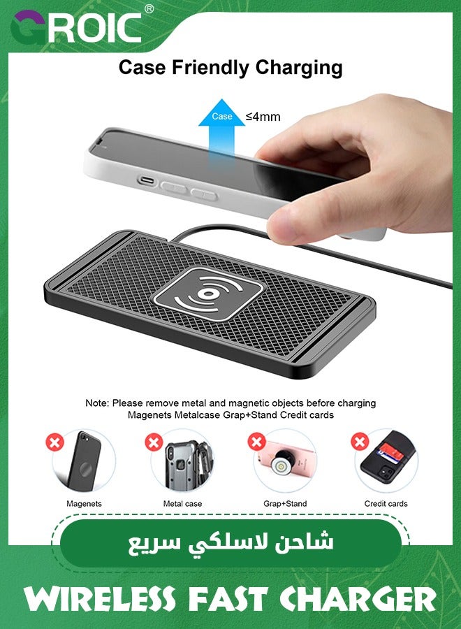 Wireless Charger, Wireless car Charger Charging pad 15w Non Slip Fast Charger for car Wireless Phone Charger for Android for iPhone 11/12/13/14/15 Pro Max Xs, Samsung Galaxy S20, S10+ Note 9，LG