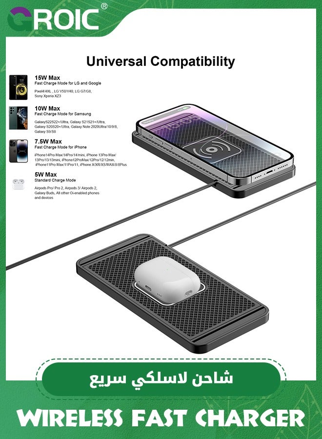 Wireless Charger, Wireless car Charger Charging pad 15w Non Slip Fast Charger for car Wireless Phone Charger for Android for iPhone 11/12/13/14/15 Pro Max Xs, Samsung Galaxy S20, S10+ Note 9，LG