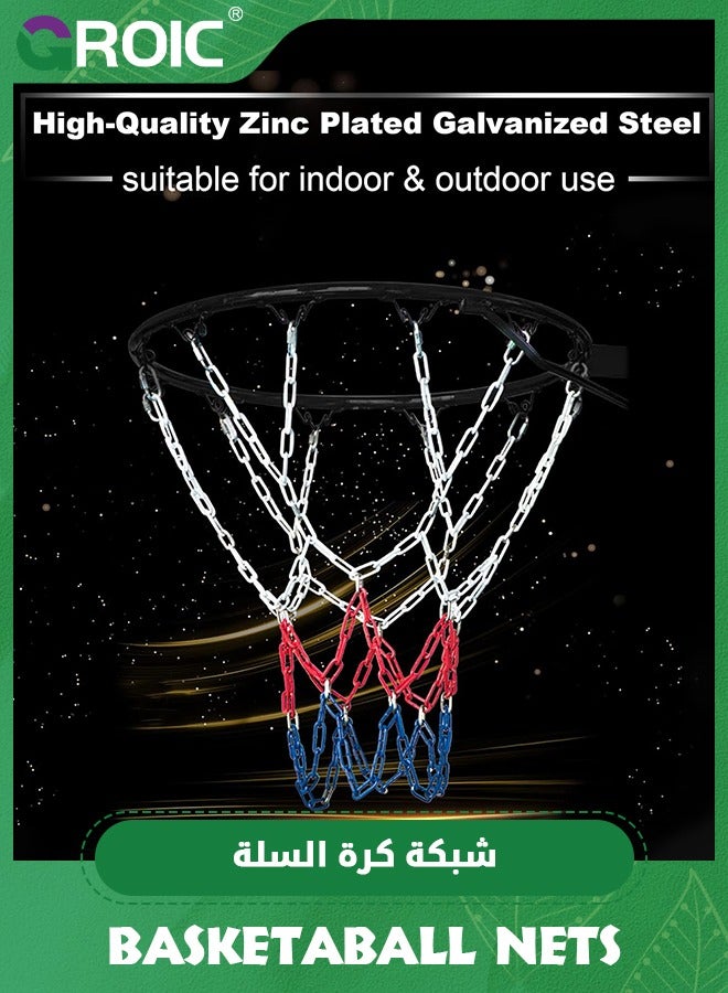 Basketball Net Replacement, 12-Ring Heavy Duty Basketball Hoop Quick Installation Basketball Hoop Net, Standard Braided Chain Basketball Net, Fit Most Standard Hoops for Outdoor Use Anti-Rust