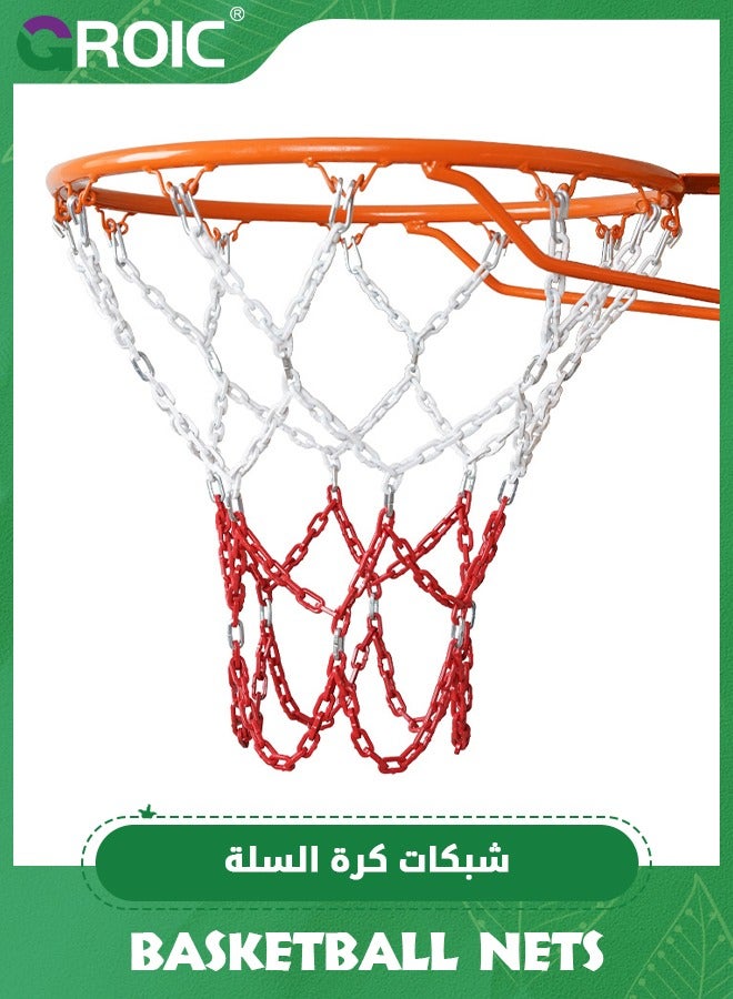 Basketball Net Replacement, 12-Ring Heavy Duty Basketball Hoop Quick Installation Basketball Hoop Net, Standard Braided Chain Basketball Net, Fit Most Standard Hoops for Outdoor Use Anti-Rust