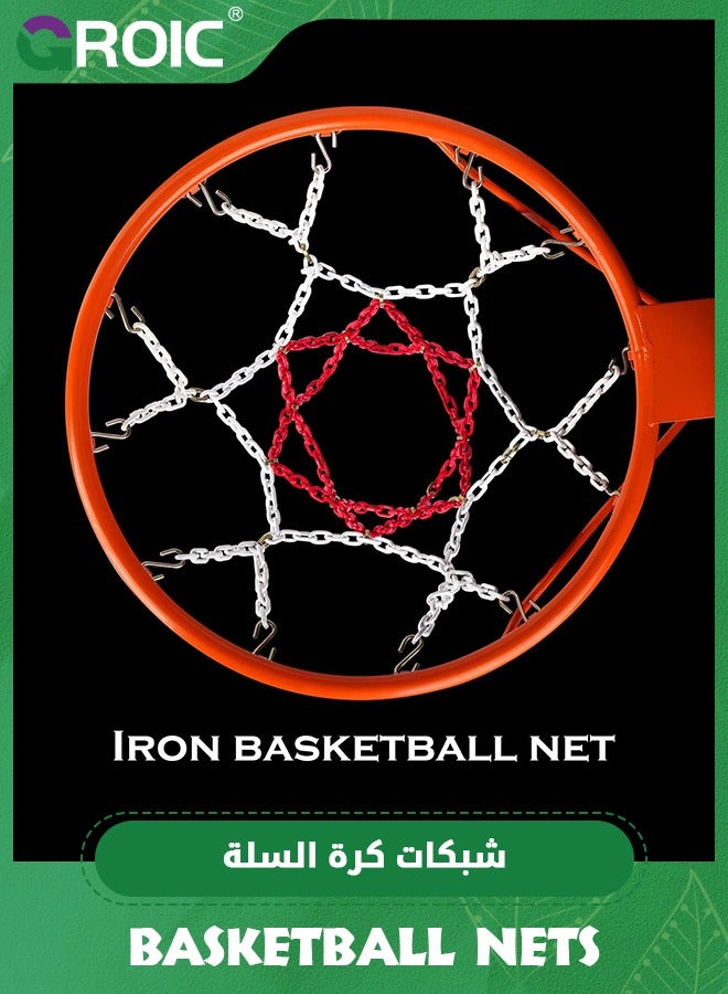 Basketball Net Replacement, 12-Ring Heavy Duty Basketball Hoop Quick Installation Basketball Hoop Net, Standard Braided Chain Basketball Net, Fit Most Standard Hoops for Outdoor Use Anti-Rust