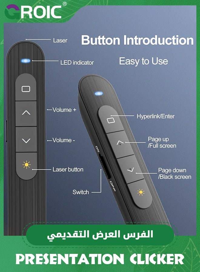 Black Presentation Clicker for PowerPoint Presentations, 2.4GHz USB Wireless Presenter Plug & Play PowerPoint Clicker for Mac/ Keynote/ Computer/ Laptop