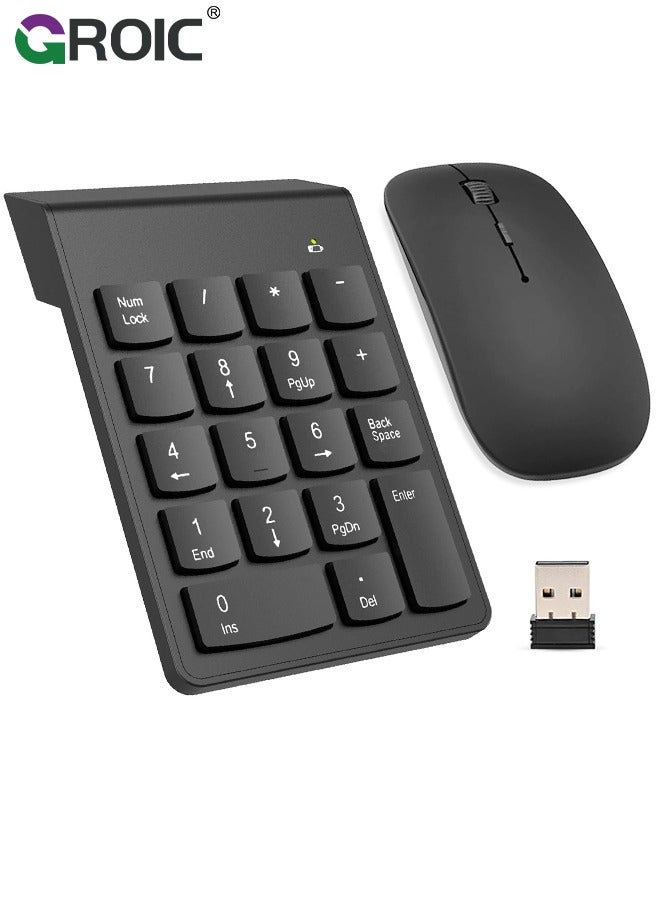 Wireless Number Pad and Mouse Combo, 2.4G 18 Keys USB Wireless Numeric Keypad, Adjustable Mouse Speeds, Set for Laptop, Notebook, Desktop, PC Computer