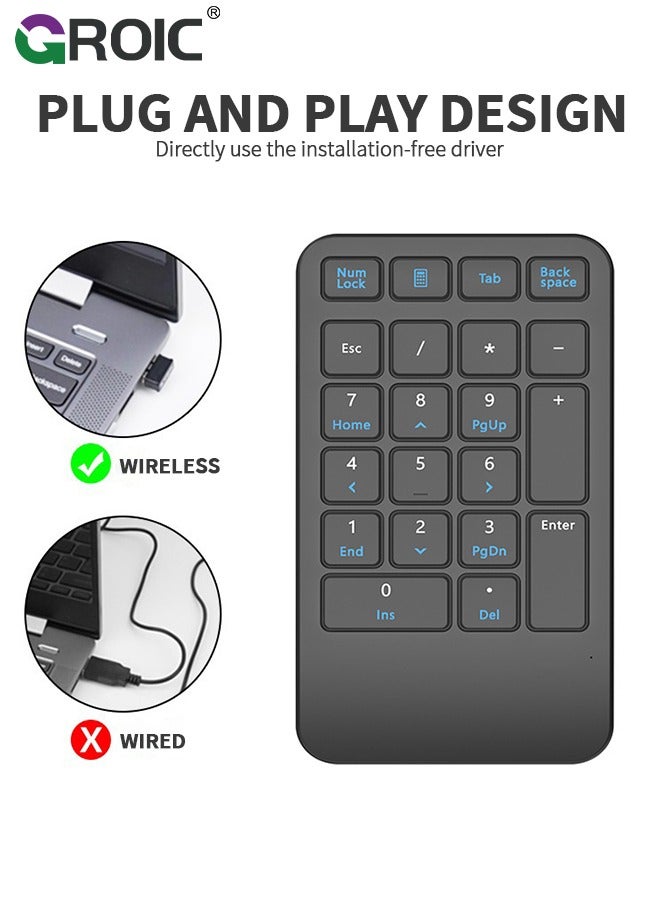 Wireless Number Pad, 22 Keys Wireless Numeric Keypad, Portable Slim Number Keyboard Numpad Financial Accounting Extensions 10 Key for Laptop, Computer, MacBook Notebook etc