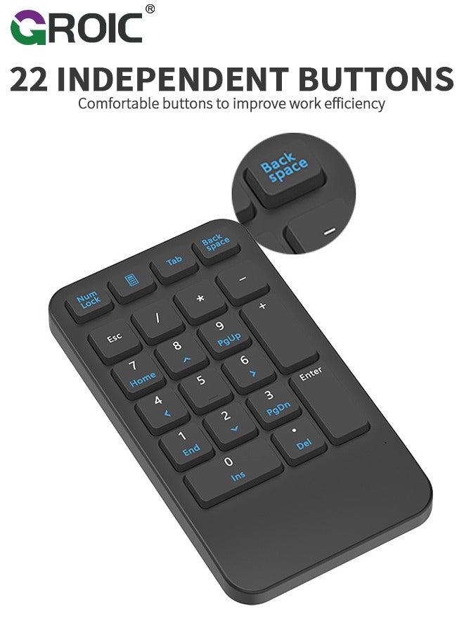 Wireless Number Pad, 22 Keys Wireless Numeric Keypad, Portable Slim Number Keyboard Numpad Financial Accounting Extensions 10 Key for Laptop, Computer, MacBook Notebook etc