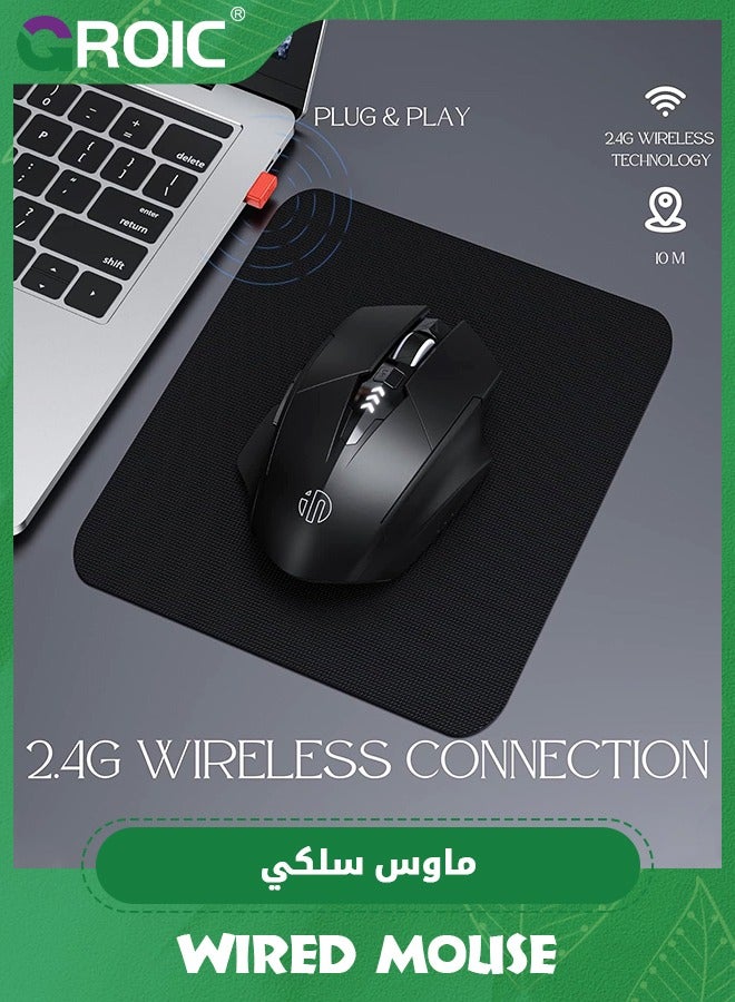 Black Wireless Mouse,Rechargeable Mouse Wireless 2.4G USB, Ergonomic Computer Mouse, 3 Levels DPI, Silent Wireless Mice for Laptop PC Computer