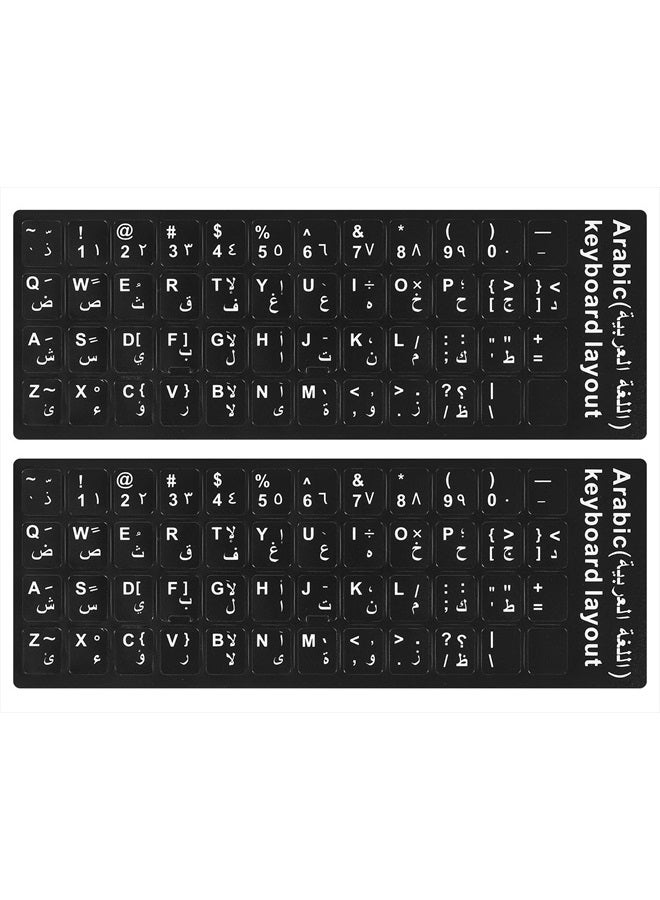 2PCS Arabic Keyboard Stickers, Arabic-English Keyboard Letters Replacement Stickers Black Background with White Font for Computer Laptop Notebook Desktop, Matte Arabic Keyboard Alphabet Stickers