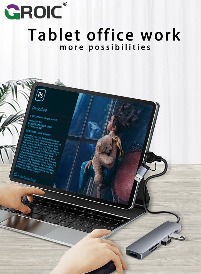 USB C Hub HDMI Adapter for MacBook Air Pro, 5 in 1 4K Dongle Multiport Converter with 15cm Cable, USB 3.0 5Gbps Data Transfer, 55W PD, SD/TF Card Slot, Digital AV Connector for Mac M1 M2 PC Laptop