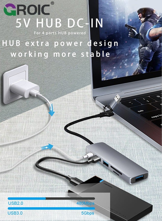 USB C Hub HDMI Adapter for MacBook Air Pro, 5 in 1 4K Dongle Multiport Converter with 15cm Cable, USB 3.0 5Gbps Data Transfer, 55W PD, SD/TF Card Slot, Digital AV Connector for Mac M1 M2 PC Laptop