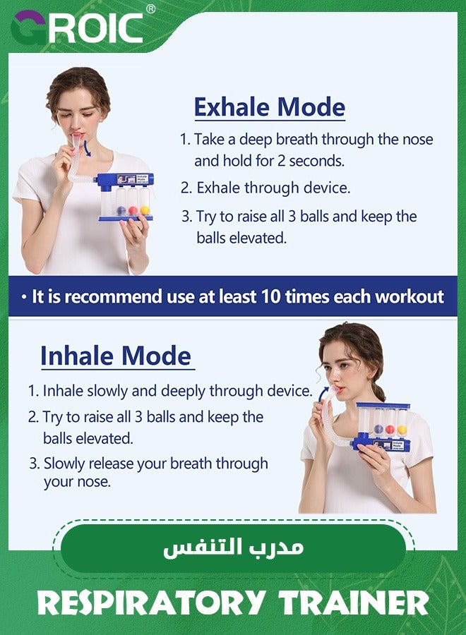 Breathing Exerciser Trainer,Breathing Exercise Device for Lungs, Deep Breathing Trainer,Lung Exerciser Device with Adjustable Volume Measurement- Inhalation and Exhalation Modes