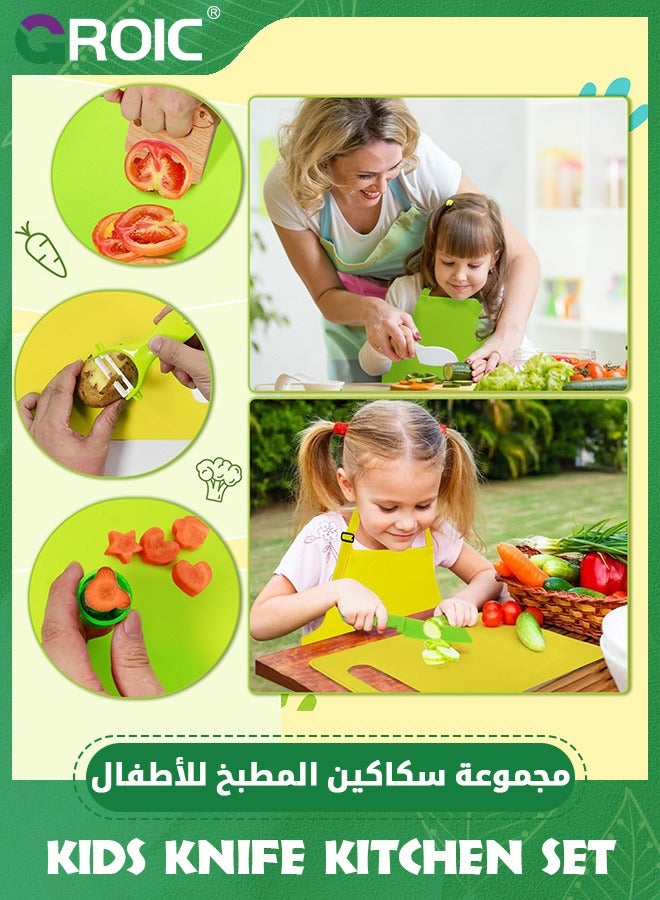 14 Pcs Kids Cooking Set, Montessori Kitchen Tools for Toddlers, Kitchen Cooking Chef Role Play Toys, Toddler Safe Knife Set for Real Cooking with Safe Knife, Peeler, Cutting Board, Apron