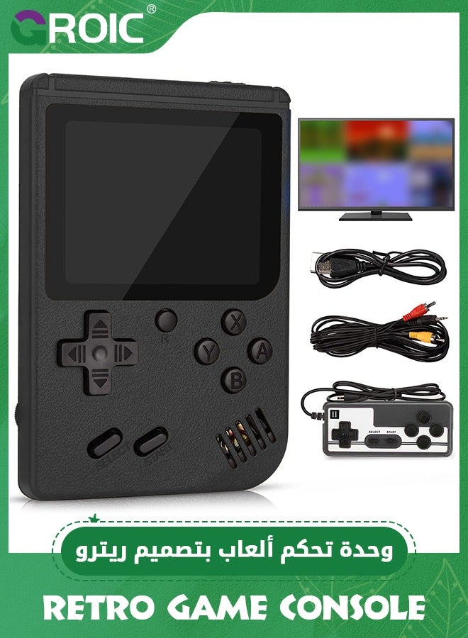 Black Retro Handheld Game Console with 500 Classic FC Games, Portable Retro Game Console, 3-inch LCD Screen and Add-on Controller, Handheld Game Console Supports Connectivity to TV and Two Players