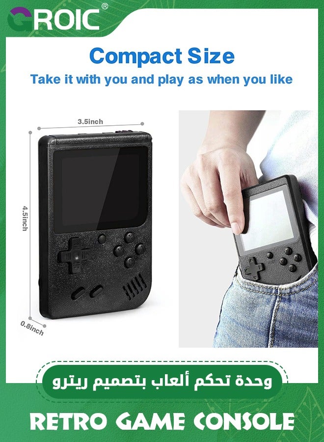 Black Retro Handheld Game Console with 500 Classic FC Games, Portable Retro Game Console, 3-inch LCD Screen and Add-on Controller, Handheld Game Console Supports Connectivity to TV and Two Players