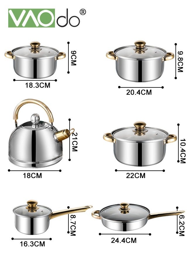 12PCS Stainless Steel pots and pans Kitchen Cookware Set Works with Induction Electric and Gas Cooktops Dishwasher Pots and Pans Kitchen Cooking Set with Stay-Cool Handles