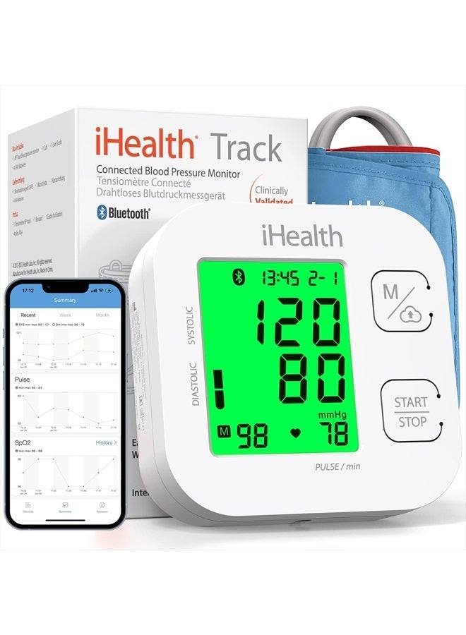 Track Smart Upper Arm Blood Pressure Monitor with Wide Range Cuff Standard To Large Adult Arms, Bluetooth Compatible for iOS & Android Devices