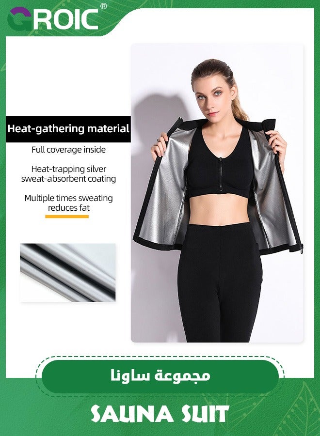 Sauna Suit Hot Sweat Body Shaper Jacket Waist Trainer Long Sleeve Zipper Shirt Workout Top,Weight Loss Machine Washable Sweat Sauna Jacket