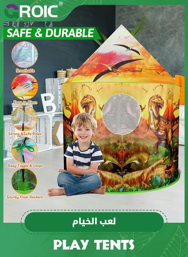 Dinosaur Play Tent for Kids, Pop Up Play Tent with Realistic Dinosaur Design, Indoor and Outdoor Playhouse Dinosaur Tent Role Play Foldable Tents Baby Playroom Toddler Tent Toys