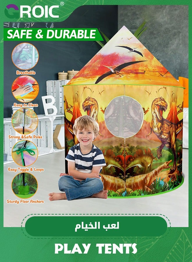Dinosaur Play Tent for Kids, Pop Up Play Tent with Realistic Dinosaur Design, Indoor and Outdoor Playhouse Dinosaur Tent Role Play Foldable Tents Baby Playroom Toddler Tent Toys