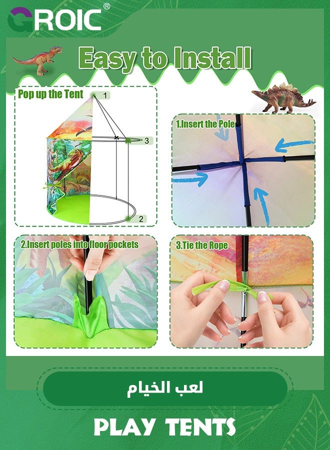Dinosaur Play Tent for Kids, Pop Up Play Tent with Realistic Dinosaur Design, Indoor and Outdoor Playhouse Dinosaur Tent Role Play Foldable Tents Baby Playroom Toddler Tent Toys