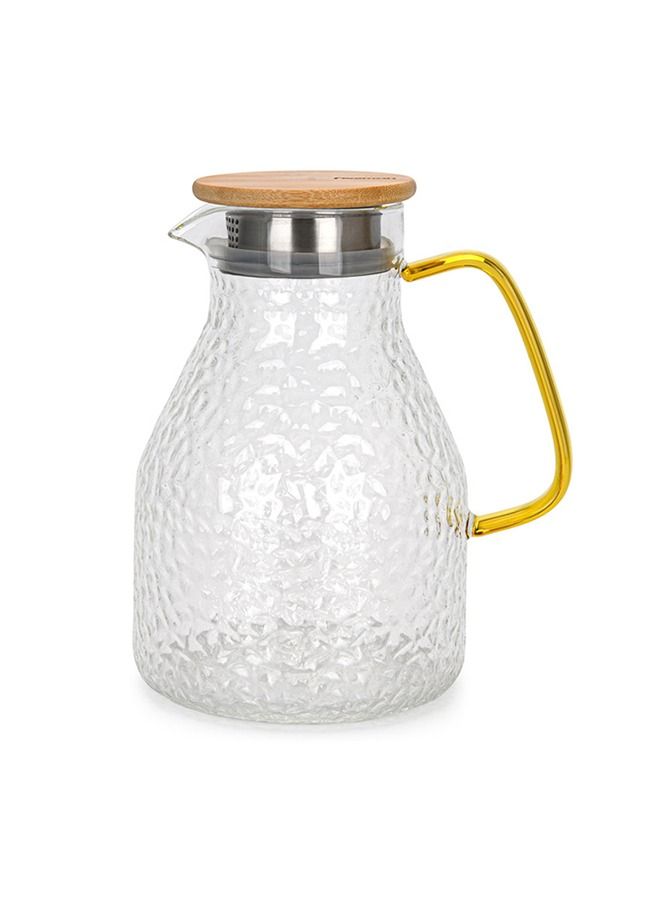 Glass Pitcher With Removable Wooden Lid And Arc Shape Handle