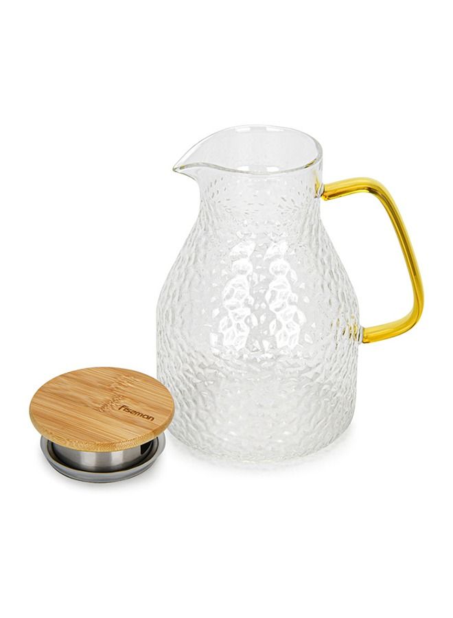 Glass Pitcher With Removable Wooden Lid And Arc Shape Handle