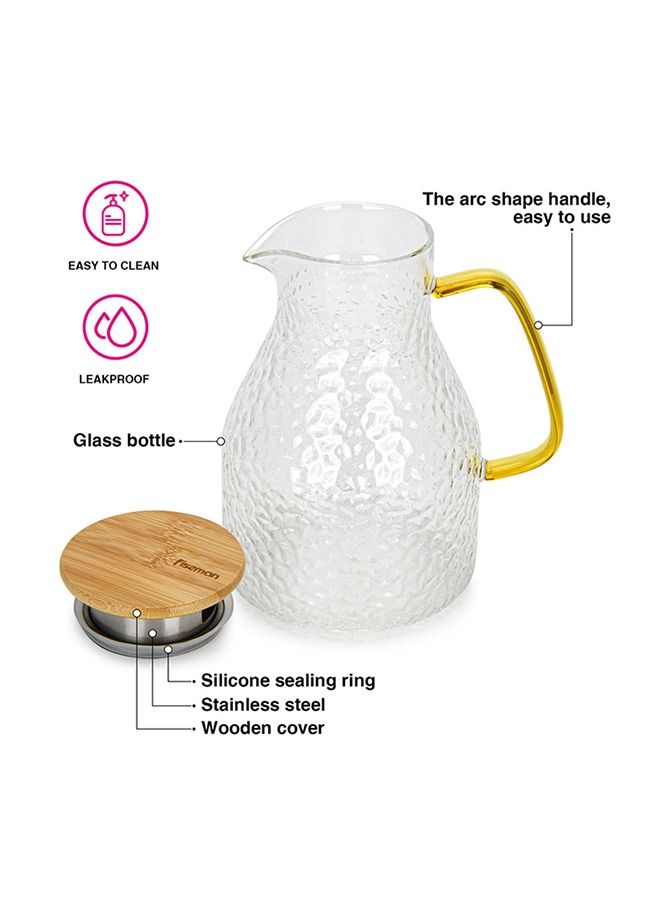 Glass Pitcher With Removable Wooden Lid And Arc Shape Handle