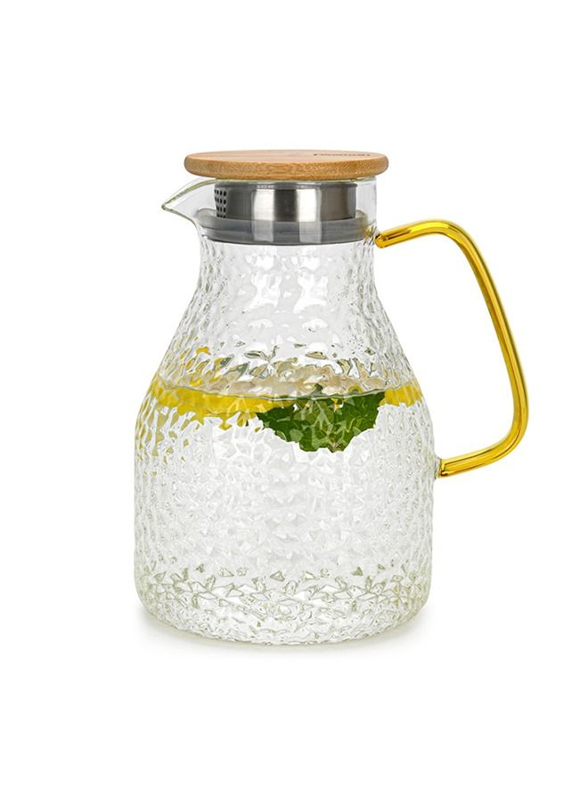 Glass Pitcher With Removable Wooden Lid And Arc Shape Handle