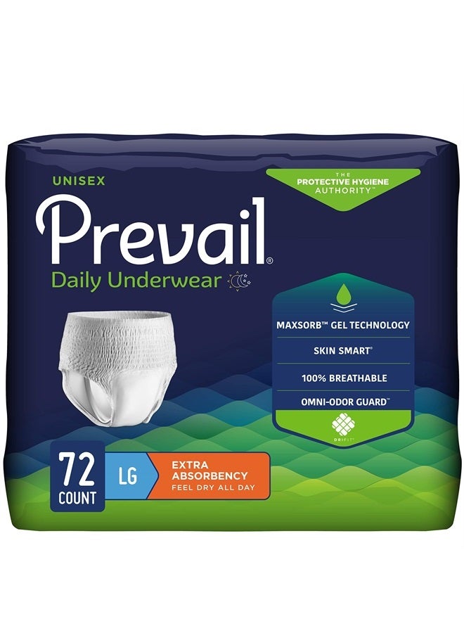Daily Protective Underwear - Unisex Adult Incontinence Underwear - Disposable Adult Diaper for Men & Women - Maximum Absorbency - Large - 18 Count (Pack of 4)
