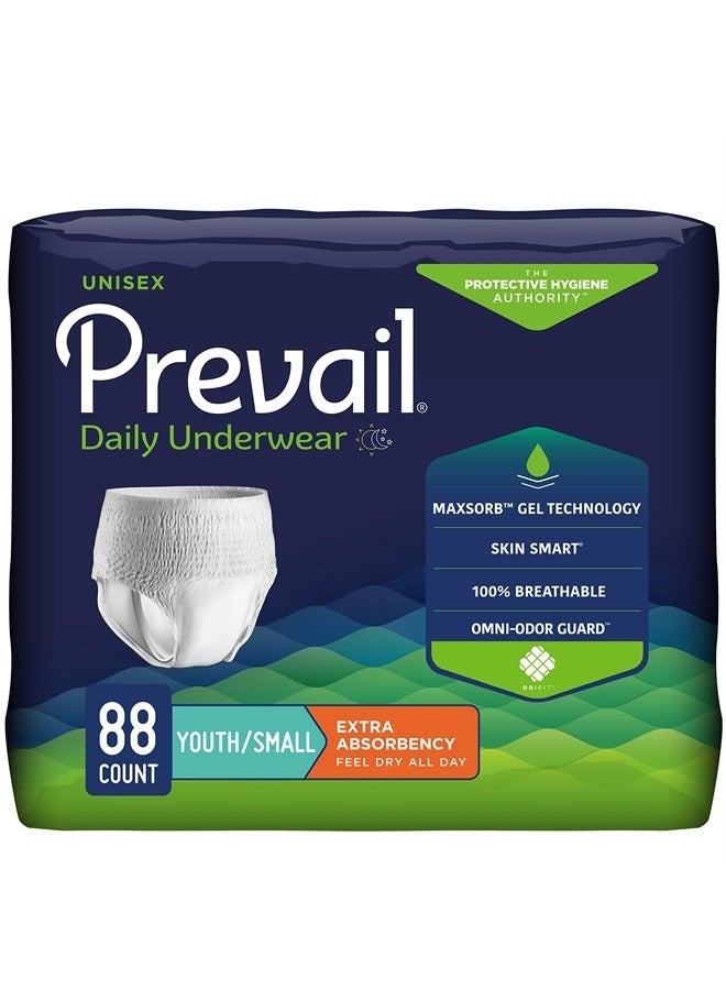 Daily Protective Underwear - Unisex Adult Incontinence Underwear - Disposable Adult Diaper for Men & Women - Maximum Absorbency - Small - 88 Count (4 packs of 22)