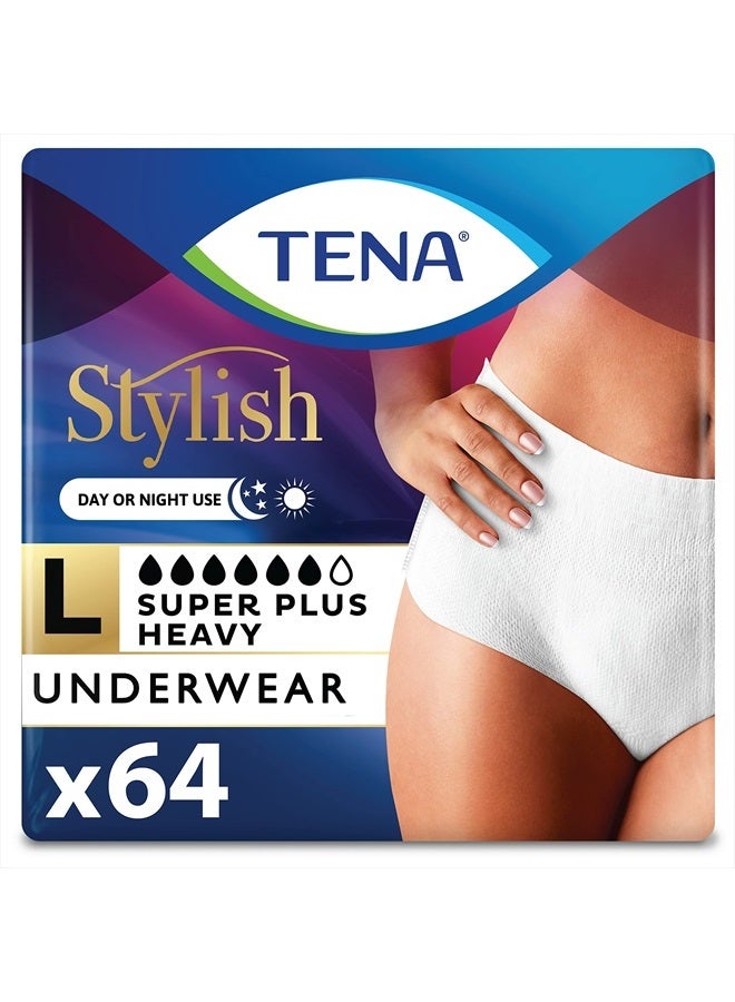 Tena Incontinence Underwear for Women, Super Plus Absorbency, Large, 64 Count