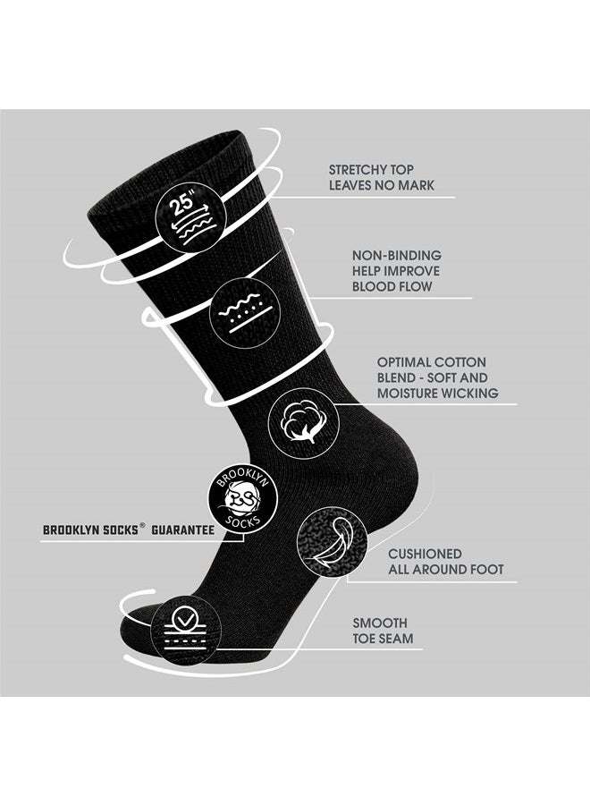 6 Pairs of Cotton Diabetic Non-Binding Neuropathy Crew Socks (Black, Fits Mens Shoe Size 9-12/Womens Shoe Size 10-13)