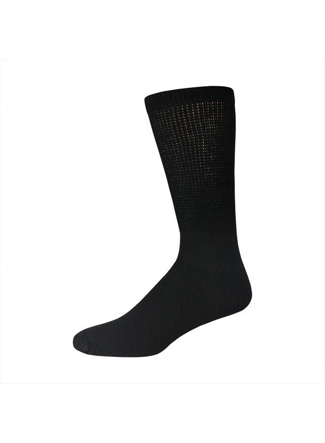 6 Pairs of Cotton Diabetic Non-Binding Neuropathy Crew Socks (Black, Fits Mens Shoe Size 9-12/Womens Shoe Size 10-13)