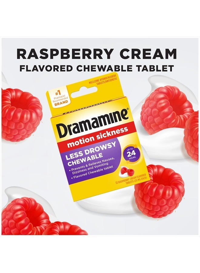 Chewable Less Drowsy, Motion Sickness Relief, Raspberry Cream Flavor, 12 Count