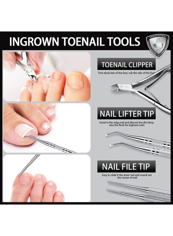 Ingrown Toenail Tools Kit, Ingrown Toenail Clippers, Ingrown Toenail File and Lifters, Professional Nail Treatment Pedicure Tool, Under Nail Cleaner Tools