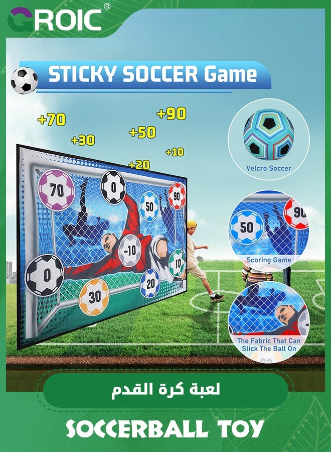 Soccer Game Set for Kids, Soccer Toys with Velcro Balls, Indoor Outdoor Backyard Toss Soccer Goal Game for Adults and Family Kids, Play Equipment Soccer Kit Gift for Boys