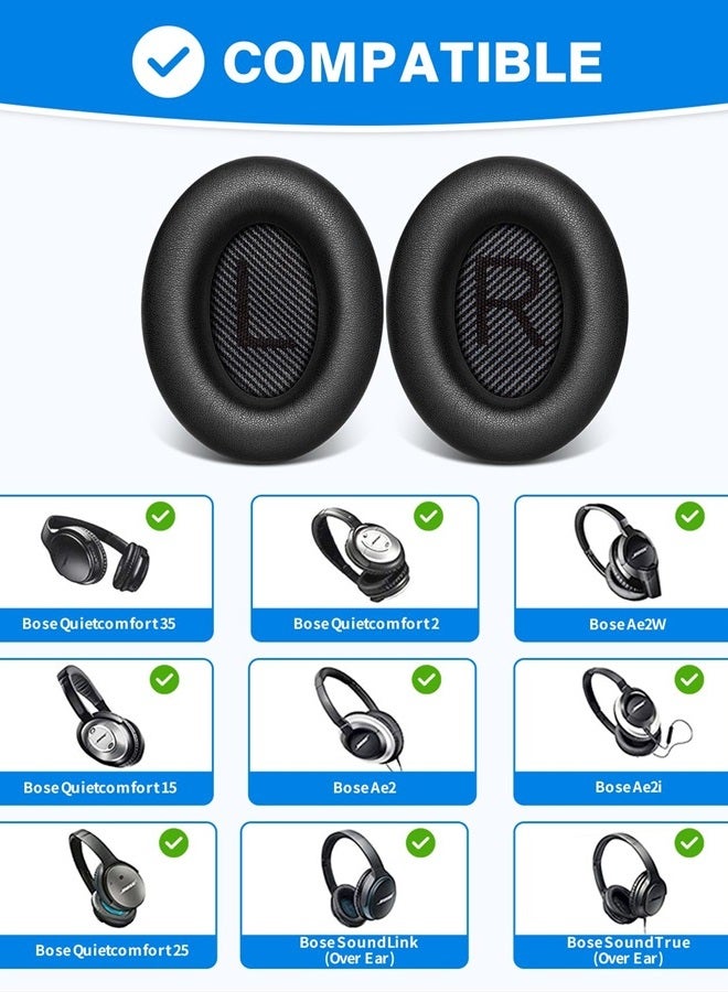 Ear Pads for Bose Quiet Comfort 35 Soft Protein Leather Replacement Earpads Ear Cushions Ear Pad for Bose QC 35/25 / 15 QC2 / Ae2 / Ae2i / Ae2W / Sound Link/Sound True (Black)