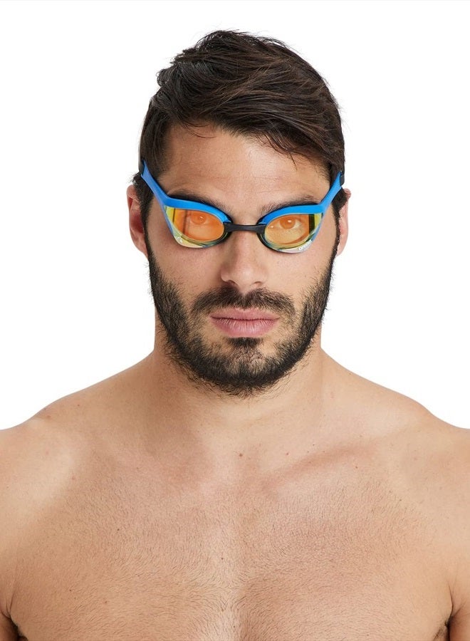 Arena Unisex Cobra Ultra Swipe Racing Swim Goggles for Men and Women Swipe Anti-Fog Technology Polycarbonate Mirror Lens, Yellow Copper/Blue