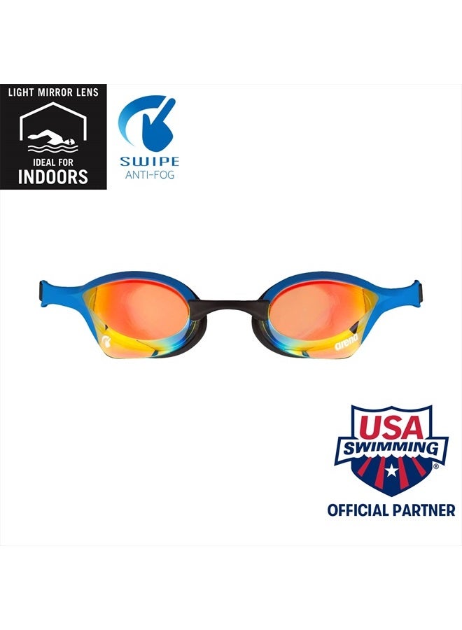 Arena Unisex Cobra Ultra Swipe Racing Swim Goggles for Men and Women Swipe Anti-Fog Technology Polycarbonate Mirror Lens, Yellow Copper/Blue
