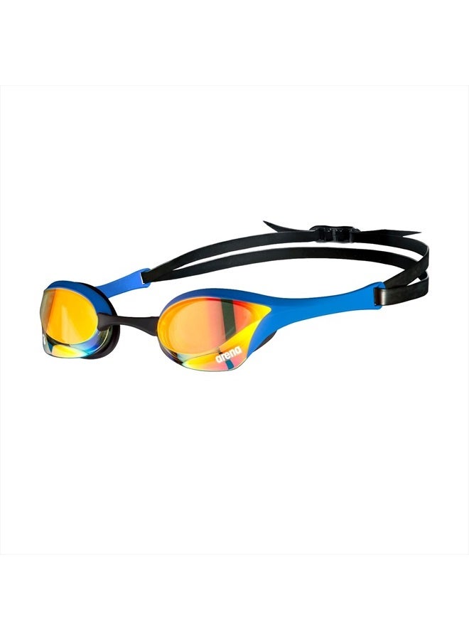 Arena Unisex Cobra Ultra Swipe Racing Swim Goggles for Men and Women Swipe Anti-Fog Technology Polycarbonate Mirror Lens, Yellow Copper/Blue