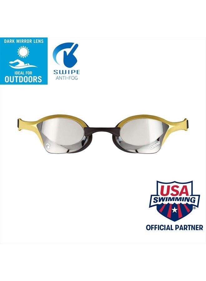 Arena Unisex Cobra Ultra Swipe Racing Swim Goggles for Men and Women Swipe Anti-Fog Technology Polycarbonate Mirror Lens, Silver/Gold