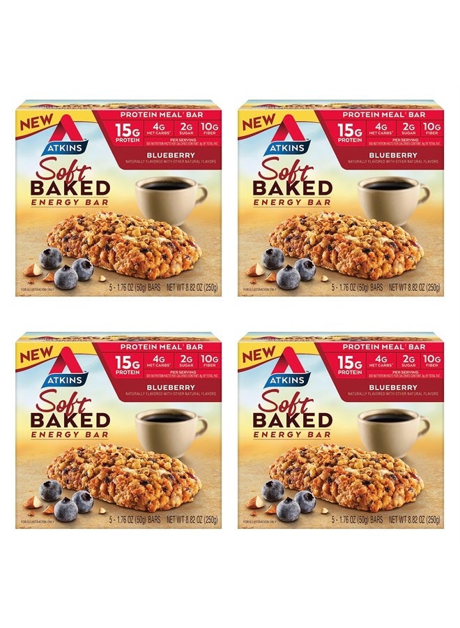 Soft Baked Energy Bars, Blueberry, 15g Protein,2g Sugar, Excellent Source of Fiber, Low Carb, 4 Packs (5 Bars Each)